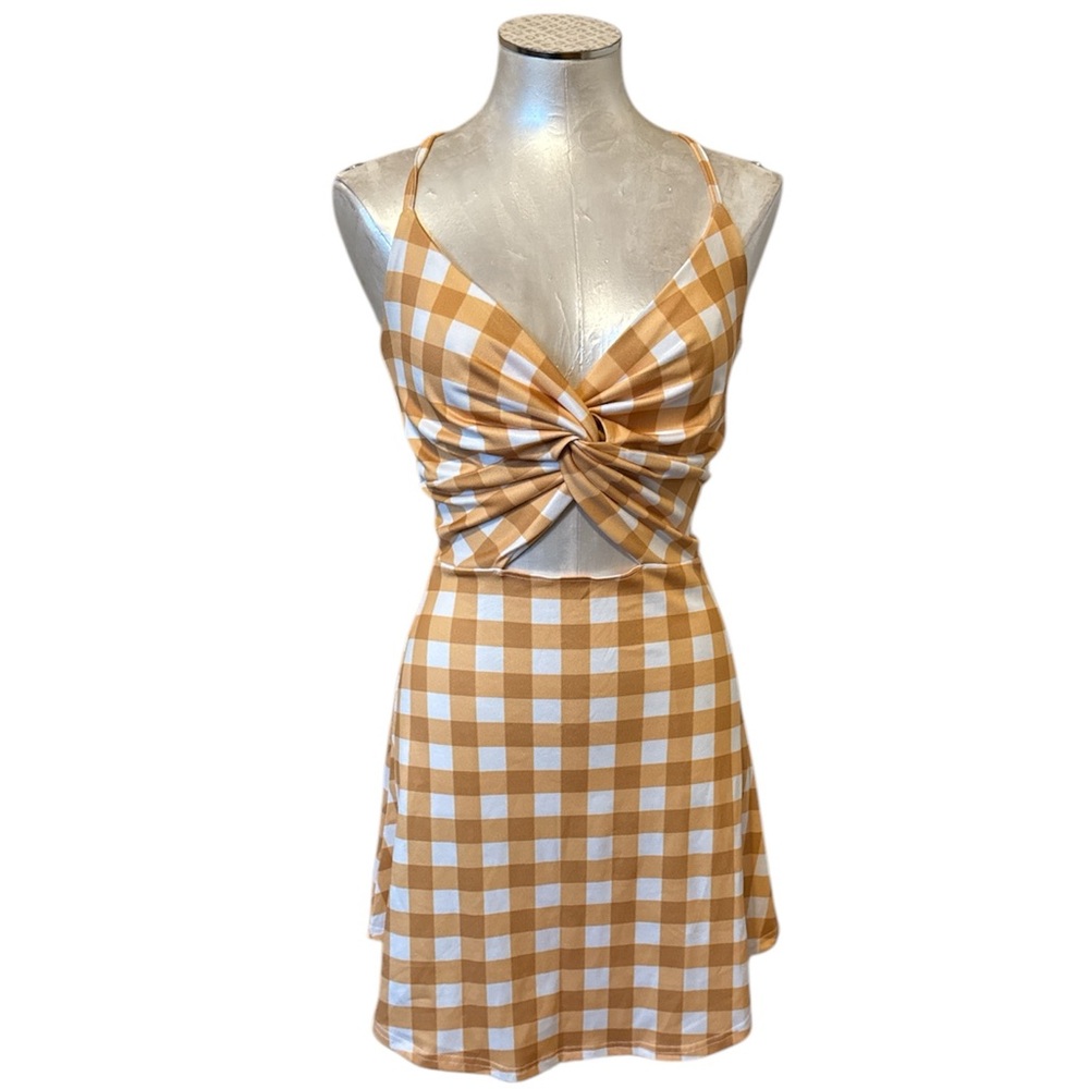 Lasula Women’s Dress knot front with cutout cross cross back yellow whit…
